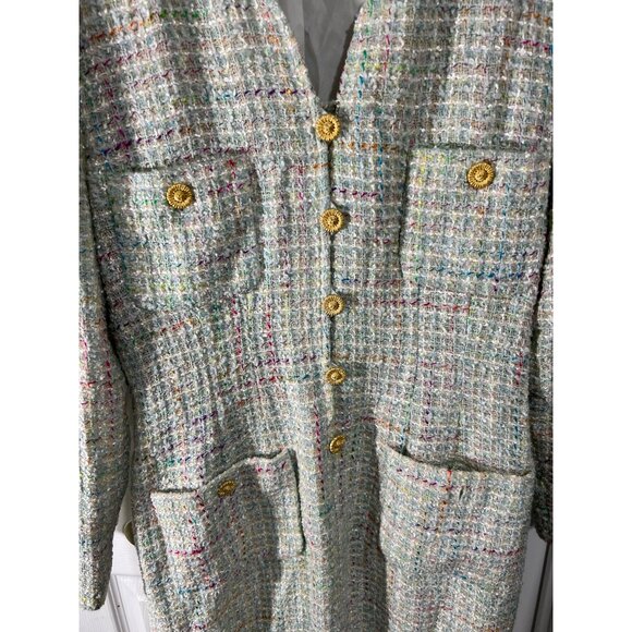 Jeannene Booher Multicolor Tweed Jacket Dress W/ Gold Buttons - Picture 3 of 10